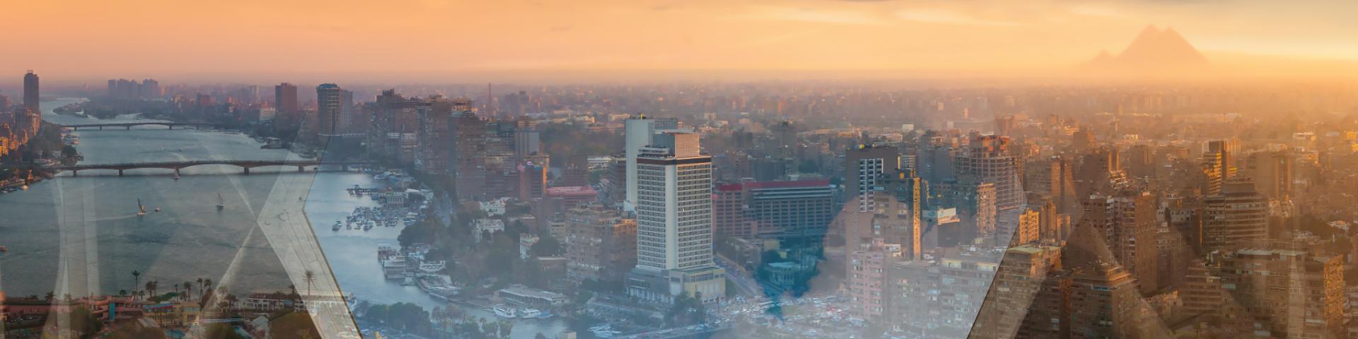 aerial view for Cairo with clouds and AUC architecture in the background, to represent climate change initiative 