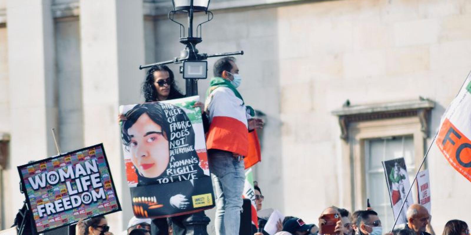 Protests in London's Trafalgar Square this&nbsp;October in&nbsp;support of equality, women and human rights in Iran.