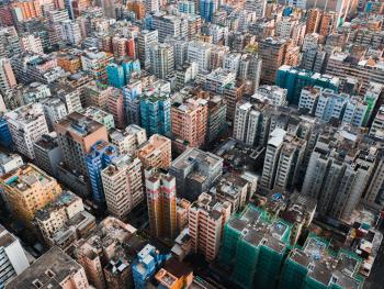 Aerial view of a densely populated area of Hong Kong
