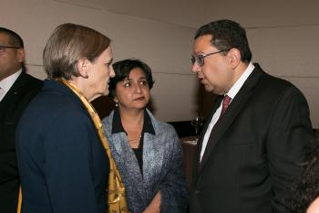 Former AUC President Lisa Anderson, Hania Sholkamy and Ziad Bahaa-Eldin