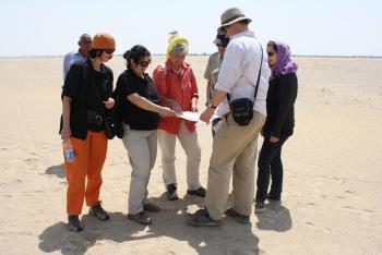 Cornelia R&ouml;mer (middle) leads an archaeological exhibition to Fayoum as part of her research on Coptic Studies and Papyrology